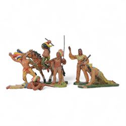 Elastolin Native Americans, one mounted, five foot figures, H7cm
