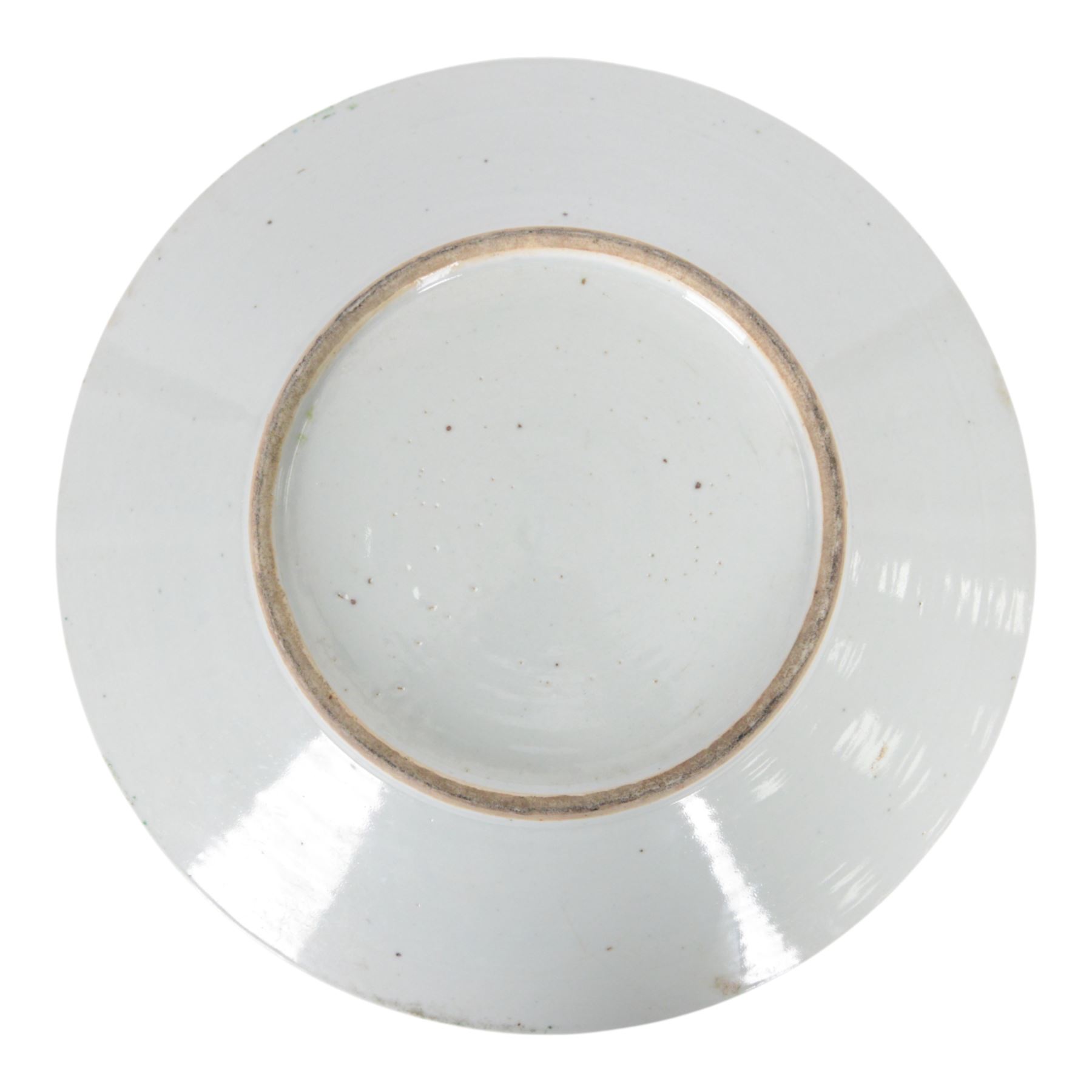 19th century Chinese Canton charger, decorated in polychrome enamels with figures to centre, bordered with panels of flowers and butterflies, D34cm