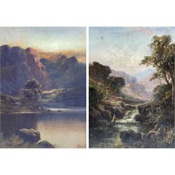 Joel Owen aka Francis E Jamieson (British 1895-1950): 'A Golden Evening - Lochearnhead', oil on canvas signed and indistinctly dated, titled verso, together with a similar oil by another hand indistinctly signed 34cm x 24cm (2)
