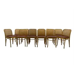 Hescot - set twelve mid-20th century bentwood café bistro chairs, curved cane backs and upholstered seats