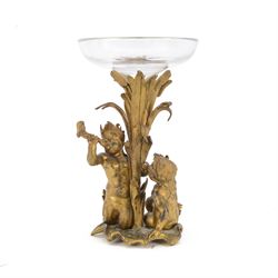 19th century French bronze ormolu centrepiece, the stem cast in relief with reeds holding ...
