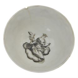 18th century Chinese export grisaille cup, decorated with Juno, the Roman Goddess of marriage together with another similar tea bowl and other grisaille decorated chinse ceramics