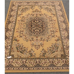  Two Persian style beige ground rug, central medallion, repeating border, 230cm x 160cm    