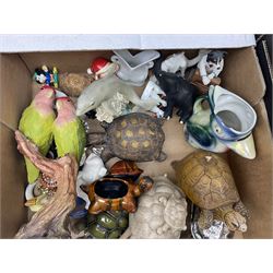 Quantity of animal figures and figure groups, to include ceramic and composite examples of dolphins, birds, Shire horses etc, in two boxes