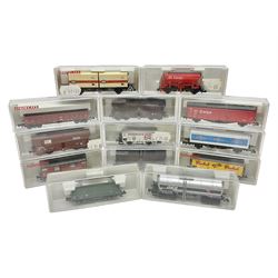 Fleischmann 'N' gauge - thirteen goods wagons Nos.8201K, 8234K, 8240K, 8282, 8325, 8330, 8372K, 8488K, 8515K, 834606K, 852401K, 852404K & 868523K; all boxed (13)