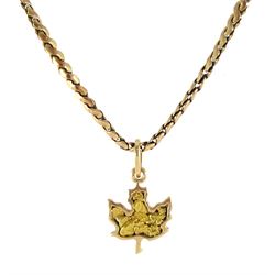 14ct gold Canadian maple leaf pendant, on 9ct gold flattened chain link necklace, hallmarked