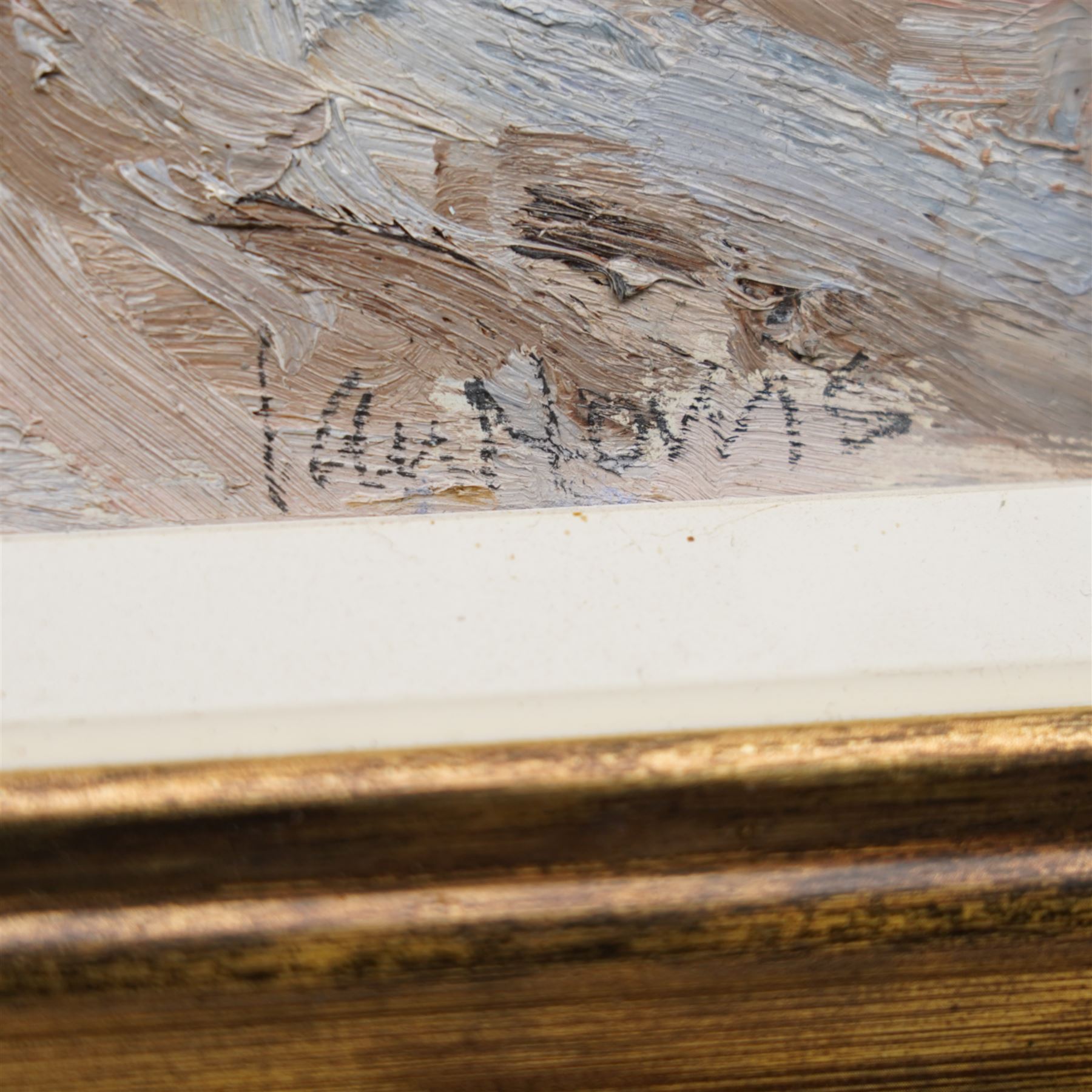 Ian Norris (British 1960-): Beachscape, oil on board signed, inscribed verso 14cm x 19cm