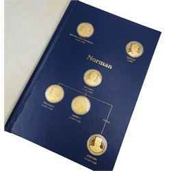 Franklin Mint, The Kings and Queens Collection, forty-three 24ct gold plated silver medallions, each engraved RSBS First Edition Silver Jubilee 1977 and hallmarked Franklin Mint, London 1978, contained within blue presentation folder
