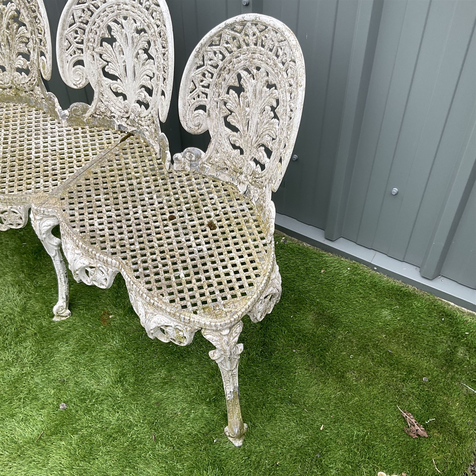 Cast aluminium thee seat garden bench painted in white  - THIS LOT IS TO BE COLLECTED BY APPOINTMENT FROM DUGGLEBY STORAGE, GREAT HILL, EASTFIELD, SCARBOROUGH, YO11 3TX