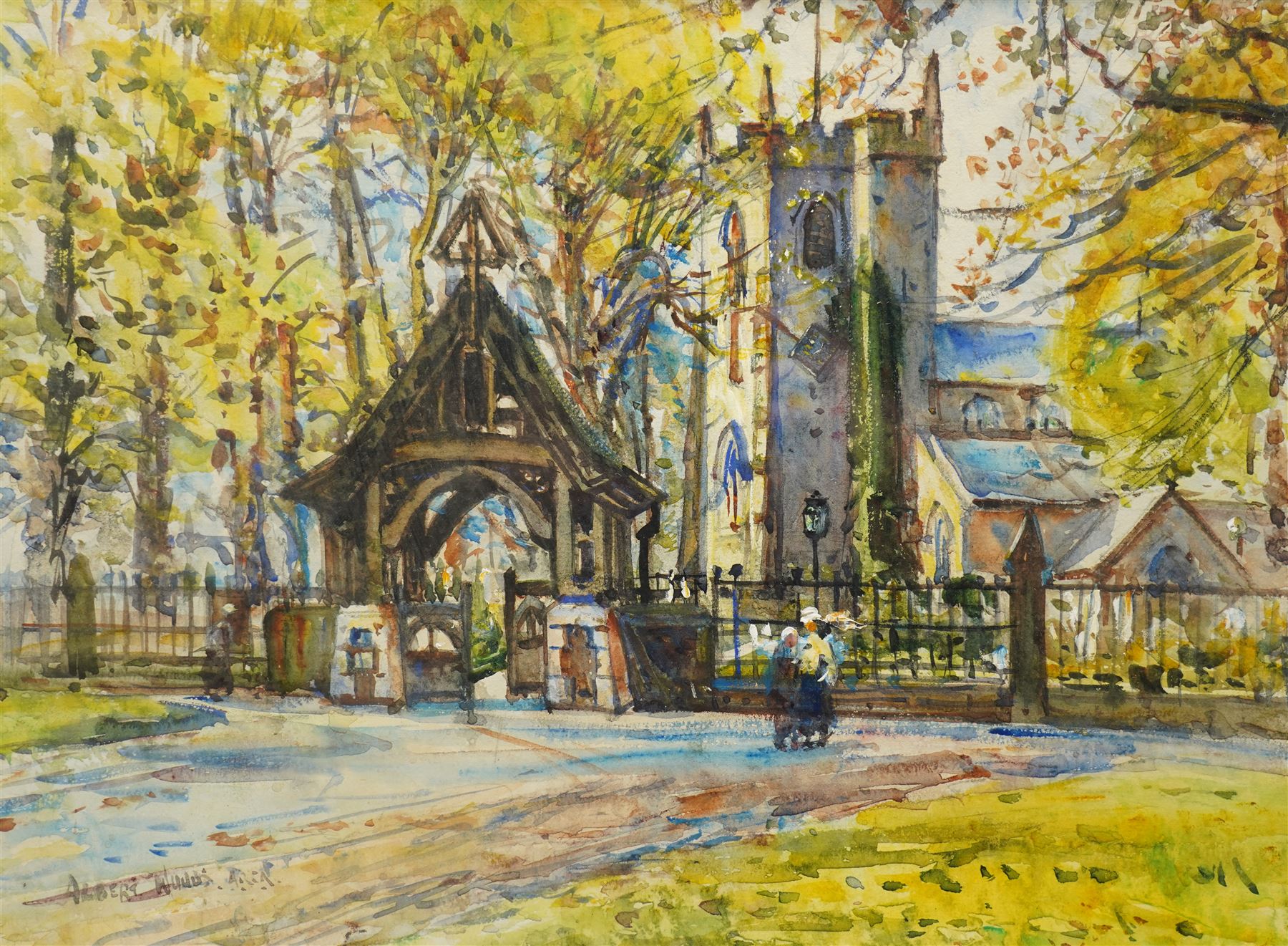 Albert Woods (British 1871-1944): 'St Mary's Church - Penwortham Lancashire', watercolour signed 29cm x 40cm