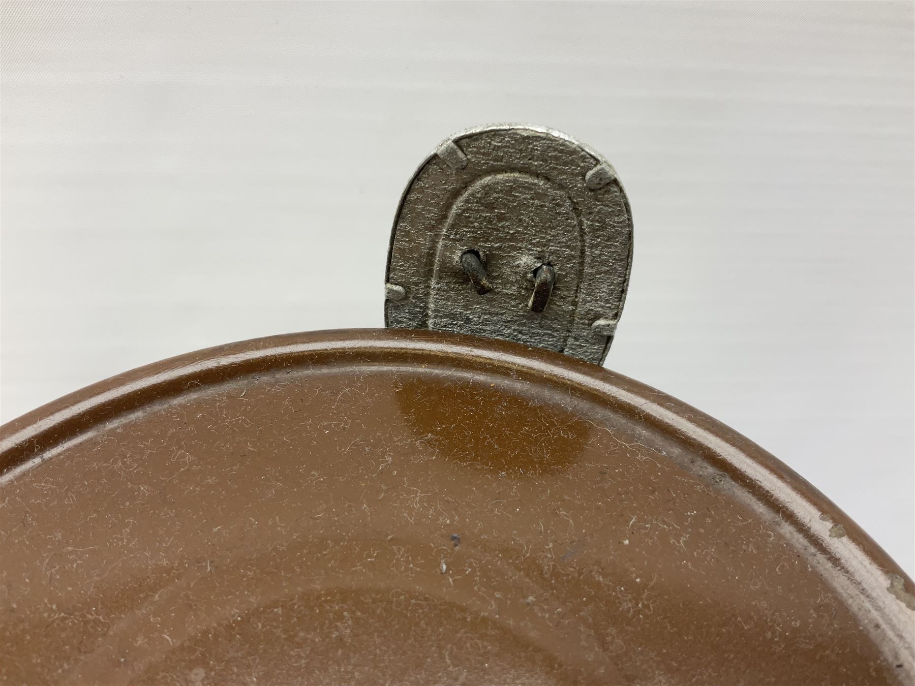 WW2 German rural police shako with helmet plate and liner; bears label 'Hans Romer Echt Fiber-Tschako Neu-Ulm (Donau)'