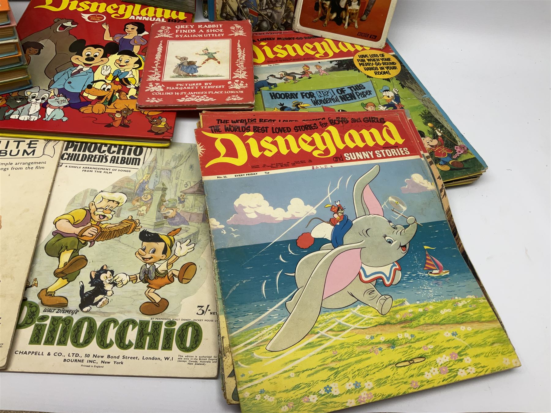 Over fifty Disneyland Magazines early, 1970s; Disney sheet music; twenty-eight Ladybird books; six Enid Blyton books; and other children's books