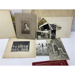 Two albums of cigarette cards, including Carreras Alice in Wonderland examples, together with vintage greetings cards, postcards, theatre stills, etc