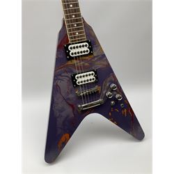 Swirl Guitars 'Flying-V' electric guitar no.109-2020UK with psychedelic purple painted finish L110cm