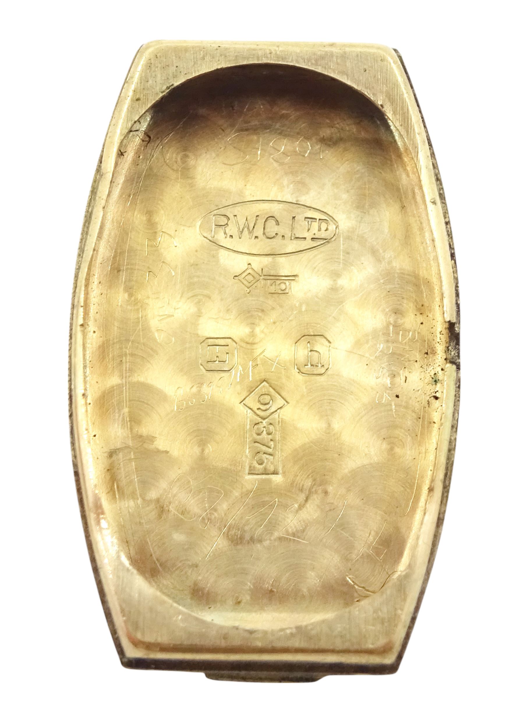 Rolex ladies 9ct gold manual wind wristwatch, Ref. 1331, silvered dial with Arabic numerals, Glasgow import mark 1930, on gilt strap
