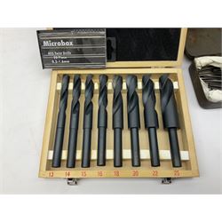 A selection of hand drills, machine drills, tailstock drills, hand and machine reamers.
