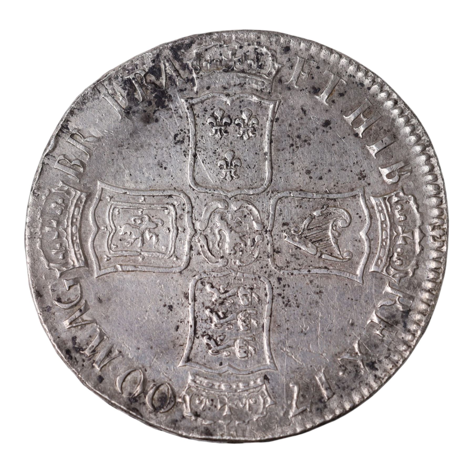 William III 1700 silver one crown coin, edge dvodecimo