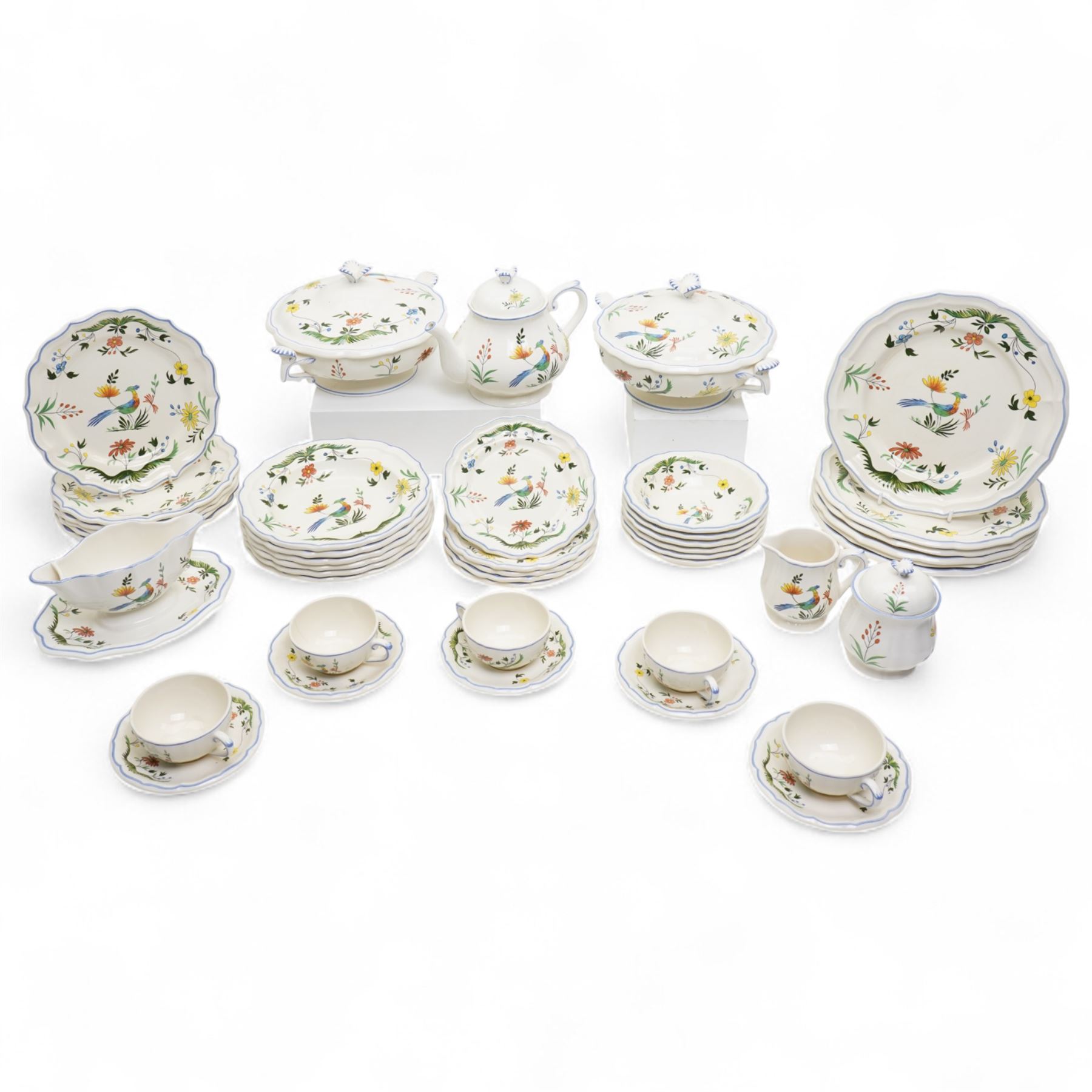 Gien France 'Oiseaux De Paradis' pattern faience tea and dinner