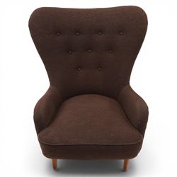 Ernest Race (British 1913-1964) - mid-20th century DA1 high-back wingback armchair upholstered in deep purple fabric