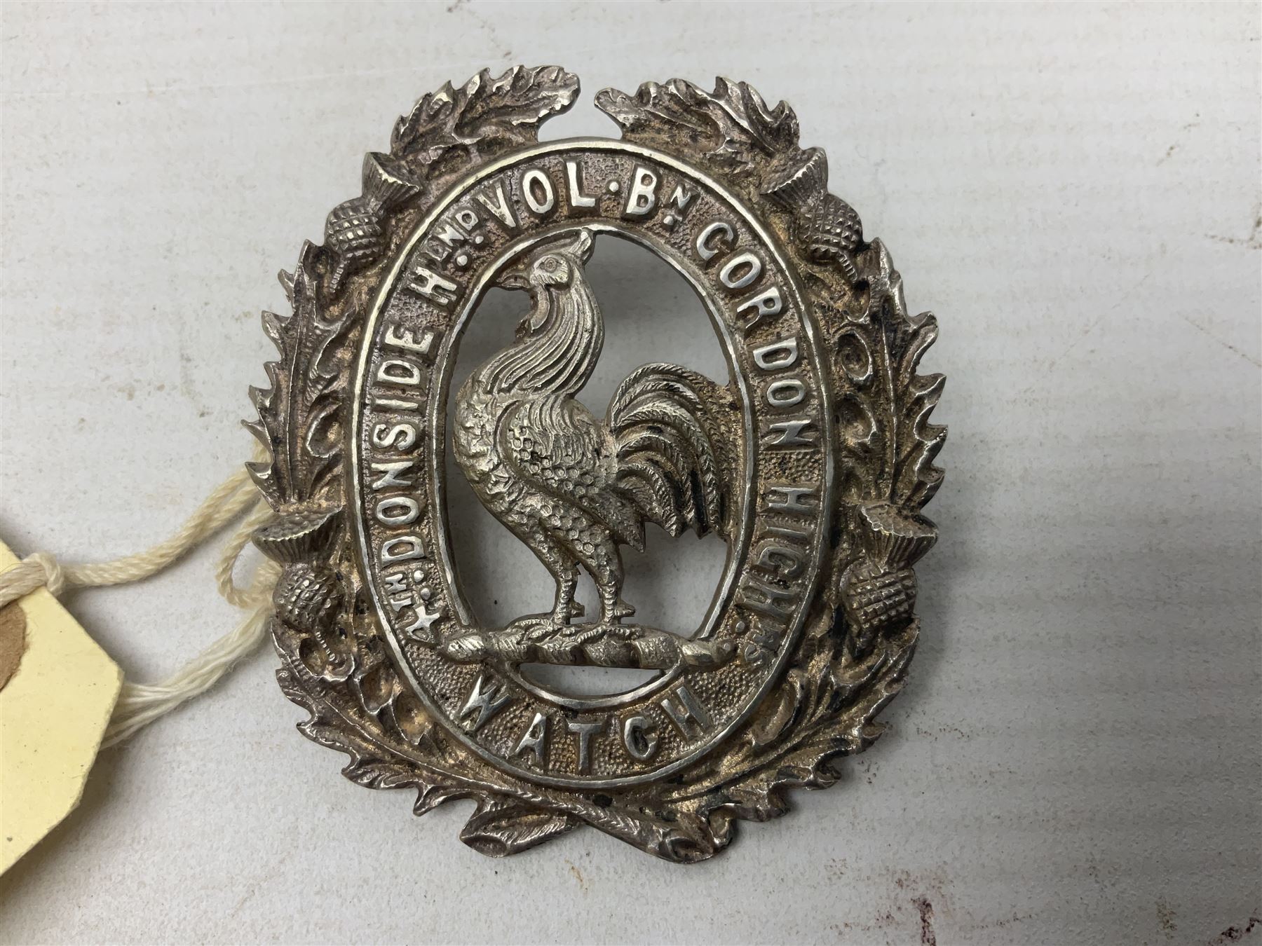 4th Donside Highland Volunteer Battalion Gordon Highlanders Glengarry Badge, white metal with two lug fittings to the reverse; and Highland Cyclist's Battalion Territorial Forces Glengarry badge (2)