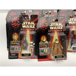 Star Wars - twenty-four Star Wars Episode One figures in card backed packaging; Collections 1, 2 and 3 with Electronic Commtalk reader for each figure's commtalk chip.