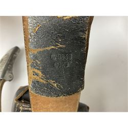 WW2 German 'SS' leather belt with six pouches (one containing unused field bandage) and buckle inscribed 'Meine Ehre Heifst Treue'; belt marked 0/0836 0029