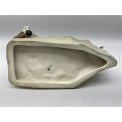 Royal Dux porcelain hunting dog with a bird, printed mark beneath, L36cm