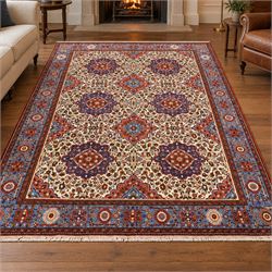 West Persian Hamadan hand-knotted rug, ivory field decorated with a repeating lattice of s...
