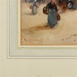 Frank Rousse (British fl.1897-1917): Unloading the Boats, watercolour signed 49cm x 29cm