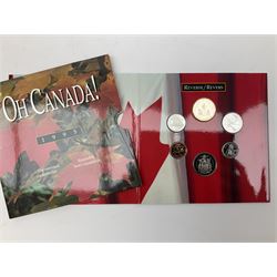 Canadian coinage including Queen Elizabeth II 1964 and four 1966 dollars, 1975 Olympic four coin set comprising two five dollar and two ten dollar coins, 1995 specimen coin set in blue folder, 1995 uncirculated coin set etc 
