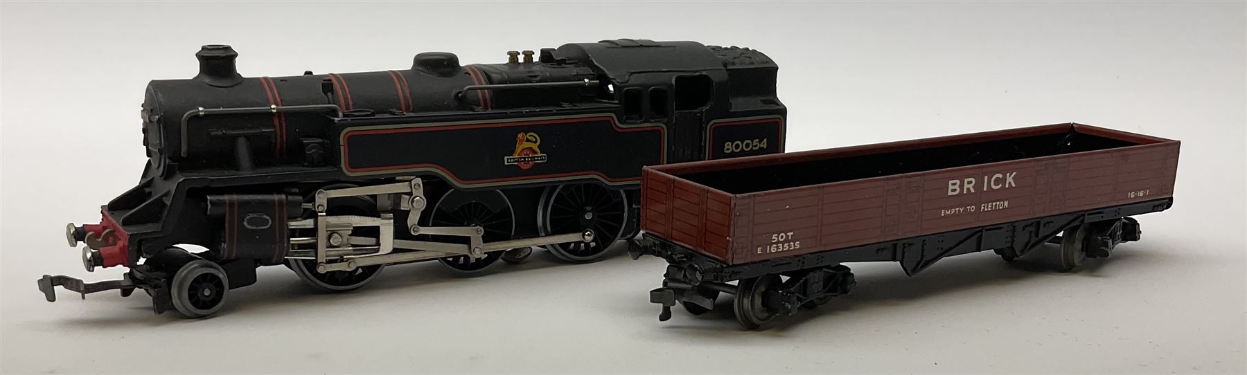 Hornby Dublo - three-rail EDG18 Tank Goods Train set with BR black 4MT Standard 2-6-4 tank locomotive No.80054, one open wagon, brake van and quantity of track, boxed with instructions.