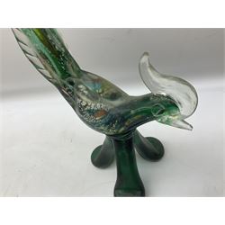 Murano style glass stylised cockerel, H33cm, together with three art glass paperweights to include cane example