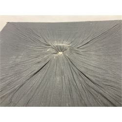 Victorian magician's cane, the mahogany walking stick twisting apart to reveal an internal mechanism, opening to tripod and black silk fold out magician's table, with horn handle and silver mount, hallmarked Birmingham 1891