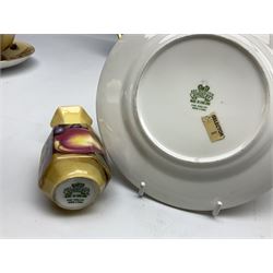 Aynsley Orchard gold pattern trio and vase, together with Edwardian Bone China plate, decorated with fruit, signed D. Wilson