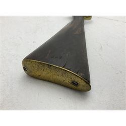 20th century Indian percussion musket, the 76cm barrel with two bands, indistinctly inscribed lock-plate, walnut full stock stamped 642 with brass butt and trigger guard and under barrel ramrod channel L121cm overall