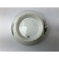 Early 19th century Staffordshire bat printed part tea service, decorated in black after Adam Buck with scenes of mother and child and other varying classical style scenes, within black bands, comprising teapot, slop bowl, jug, seven teacups and five saucers 