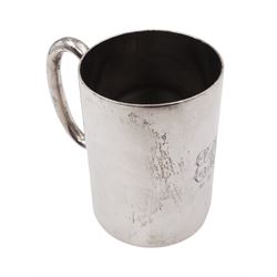 1930s silver Christening mug, of slightly tapering cylindrical form, with C handle and engraved monogram to body, hallmarked Page, Keen & Page, London 1935, H9.2cm