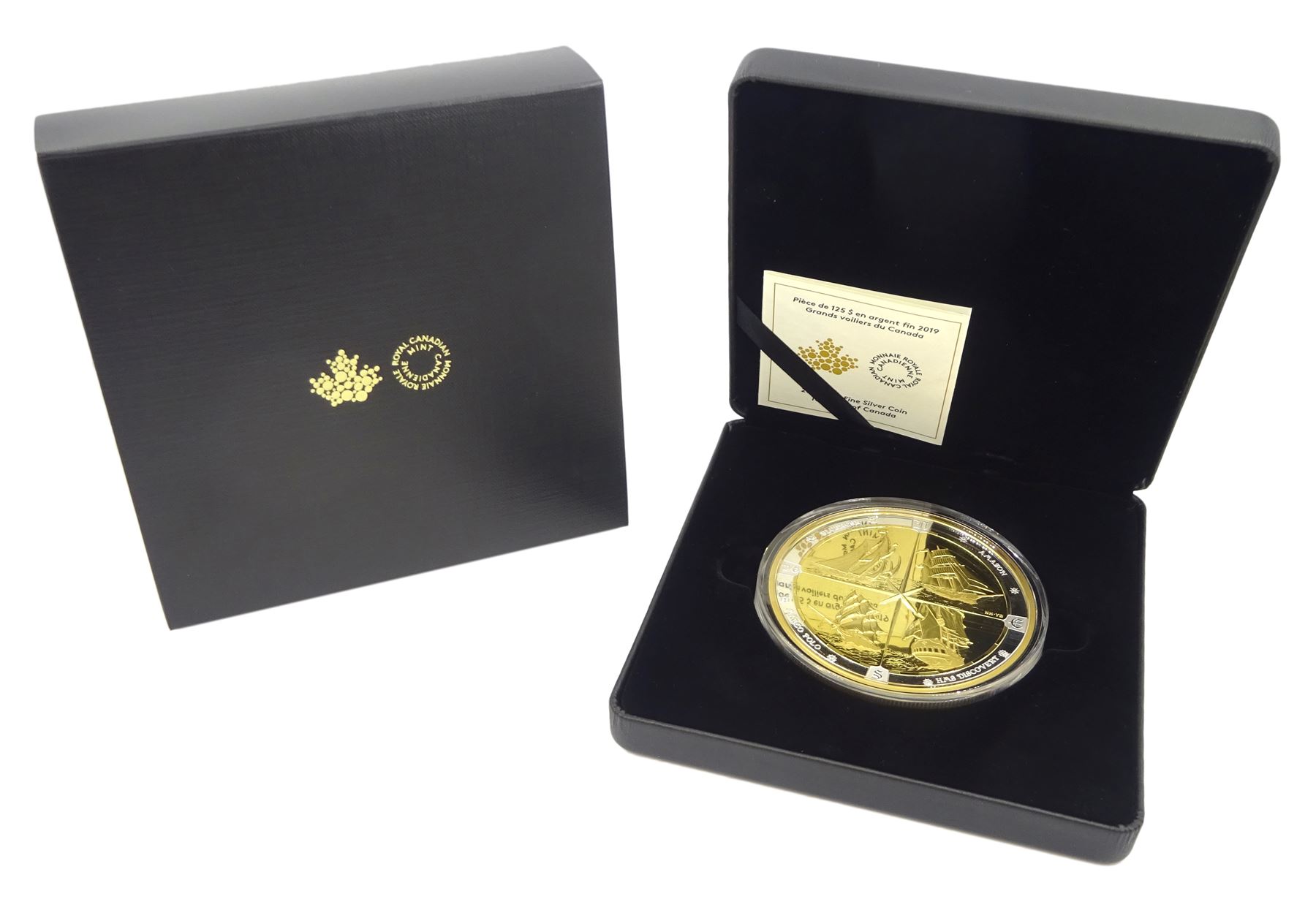 Queen Elizabeth II Royal Canadian Mint 'Tall Ships of Canada', 125 dollars fine silver coin, weight 502.99gm, cased with certificate