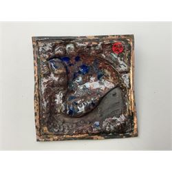 Henry George Murphy (1884-1939), large Arts & Crafts enamel panel, of square form decorated with a stylised ship, upon a green and blue ground, H7cm W7cm  