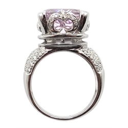  18ct white gold kunzite and diamond cocktail ring, stamped 750  