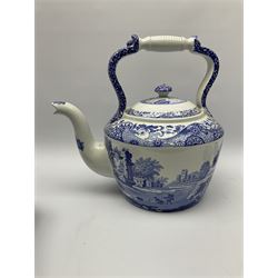 A large Spode blue and white Italian pattern novelty teapot, H33cm, with black printed mark beneath, together with a selection of other Spode blue and white Italian pattern wares. 