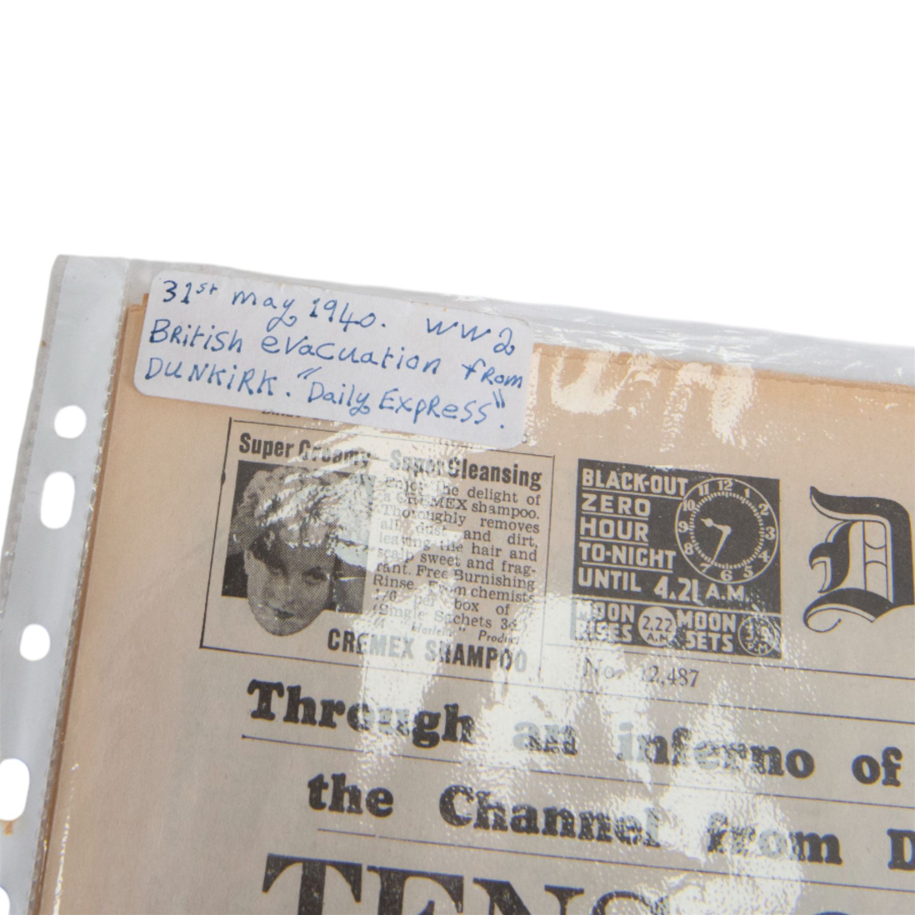 Dunkirk; Daily Express newspaper Friday May 31 1940, reporting on Dunkirk and the evacuation