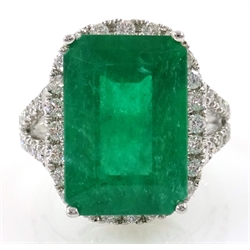  18ct white gold Zambian emerald and diamond cluster ring stamped 750 emerald approx 6.8 carat   