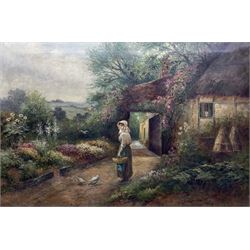 Ernest Charles Walbourn (British 1872-1927): Young Girl outside a Country Cottage, oil on canvas signed 60cm x 90cm