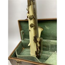1950s Grafton injection moulded cream acrylic plastic alto saxophone designed by the Italian Hector Somorisen and distributed by John E. Dallas & Sons London, serial no.10776 L66cm, in original fitted carrying case
