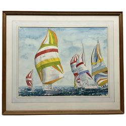 S Warner (Late 20th century):  Yacht Race -  Close Finish,  watercolour signed and dated '91, 37cm x 47cm
