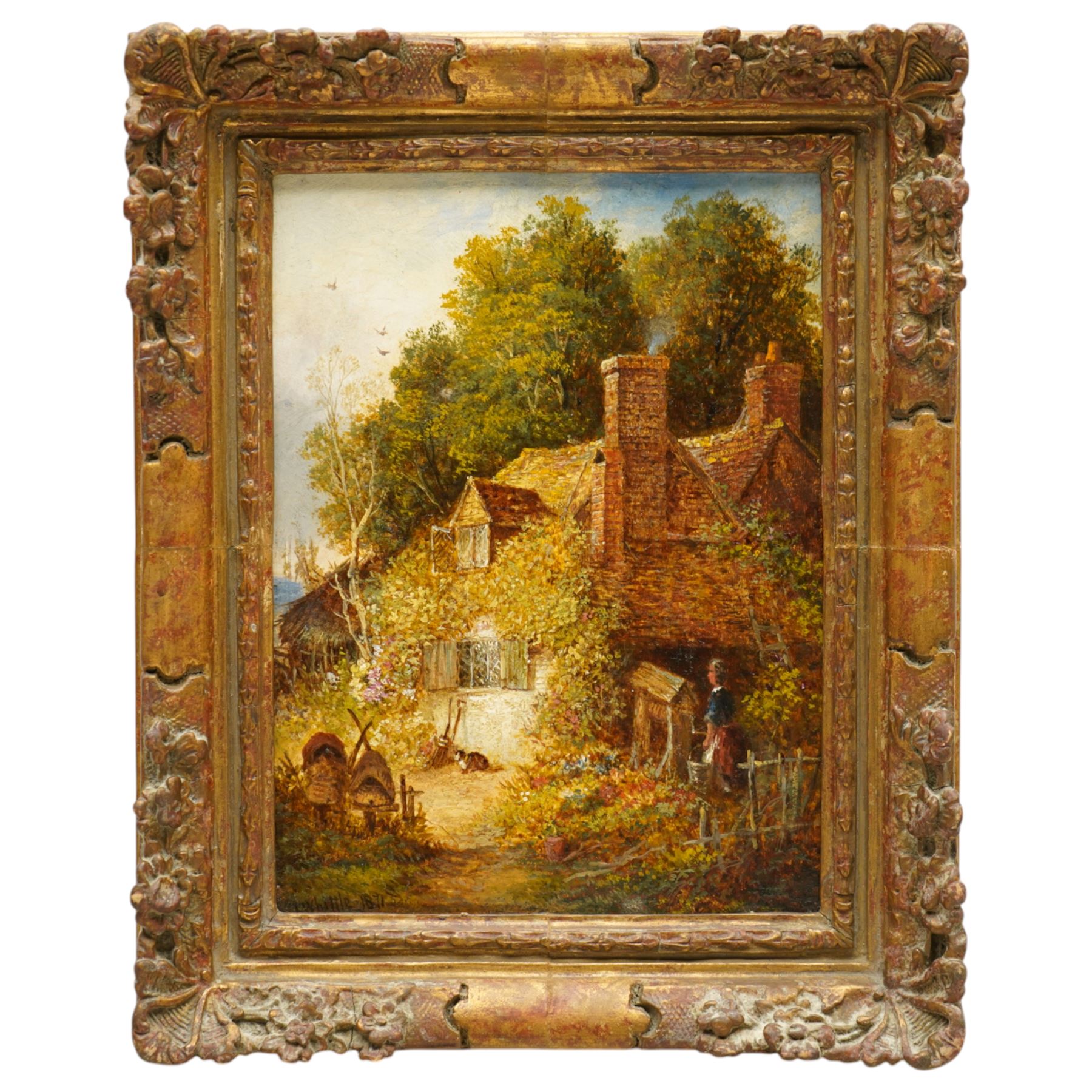 Thomas Whittle Junior (British fl.1865-1885): 'Cottage at Godalming', oil on board signed and dated 1871, 19cm x 14cm
