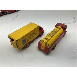 Dinky - five unboxed and playworn die-cast models comprising Supertoys Big Bedford Van 'Heinz' No.923; A.E.C. Monarch Thompson Tank; Maserati Racing Car No.231; H.W.M. Racing Car 23J; and Royal Mail Van; together with a Corgi Mobilgas Tanker (6)