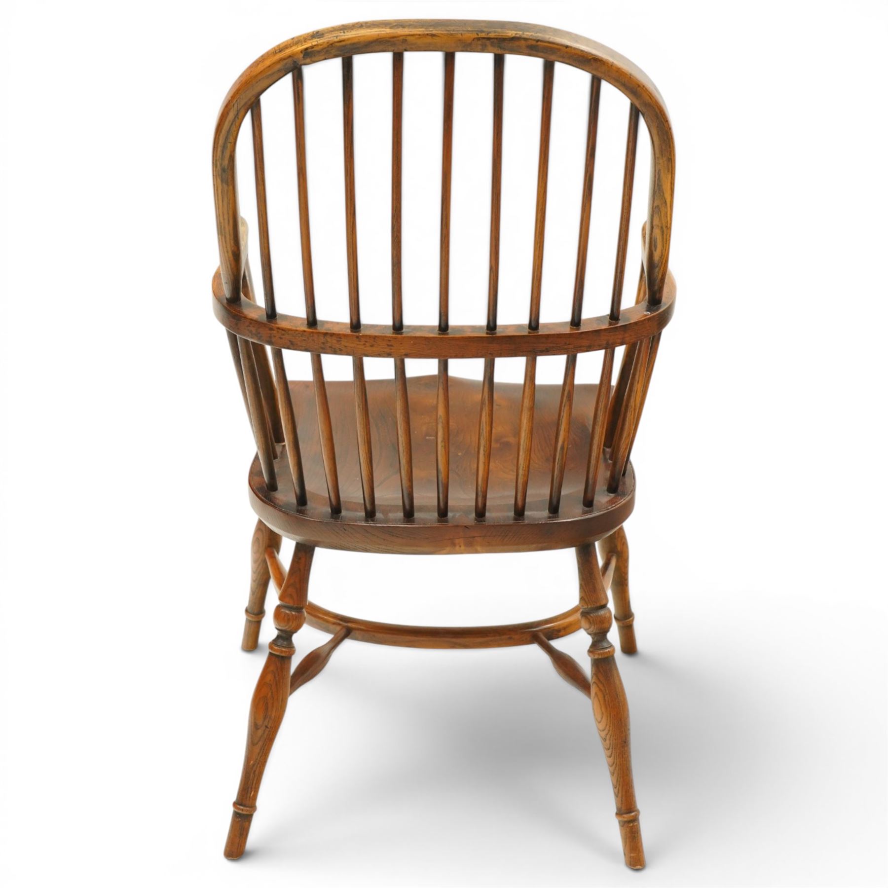 Batheaston Bespoke Furniture Harrogate - set of six (4+2) oak Windsor dining chairs, hoop and stick backs over shaped saddle seats, raised on turned supports united by crinoline stretcher