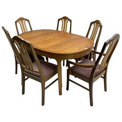 Nathan - teak oval extending dining table (99cm x 153cm - 205cm, H75cm ); and a set of six chairs